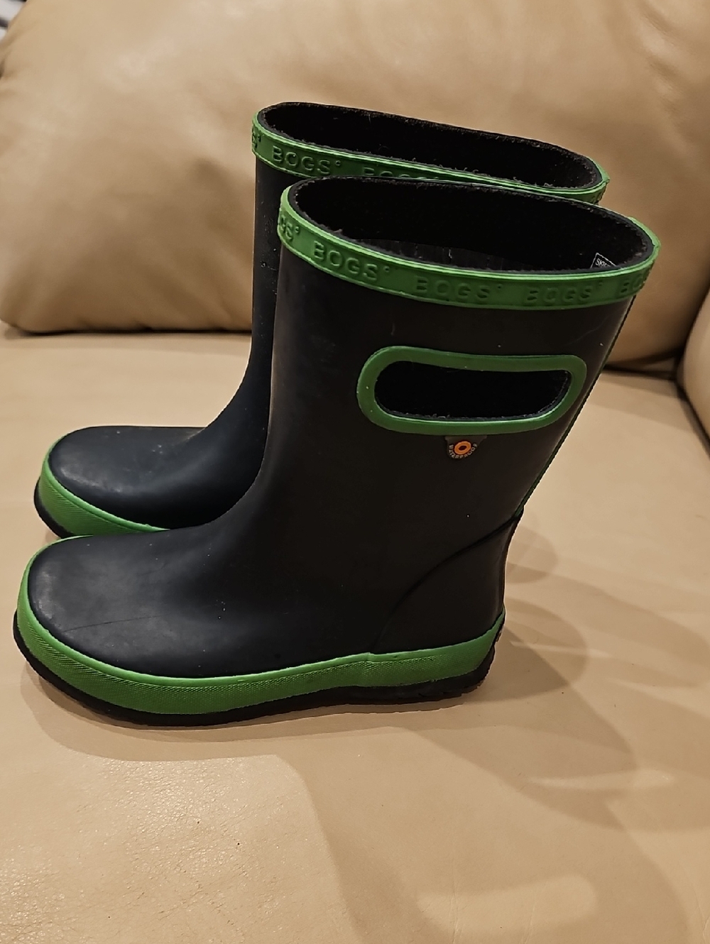 Bogs Black Rain Boots with Green Accents